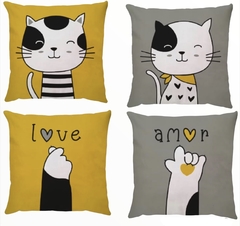 4 capas - Kit Gatos fundos Amarelo e cinza - comprar online