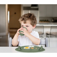 Set Plato + Cubiertos | Mini Feeding Set EZPZ® Color Olive - Coco House Kids