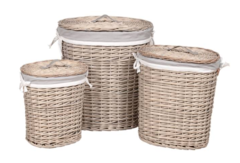 Canasto de rattan natural con funda gris y tapa - Tamaños S - M - L