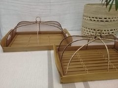 Bandeja de bamboo con tapa de tull marron - tienda online