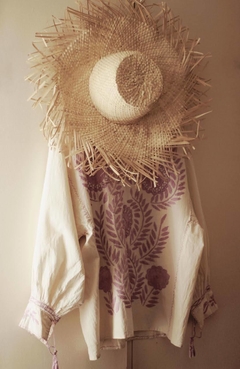 Sombrero de rafia natural con flecos - 60 cm
