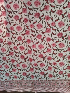 Mantel Block Print - Flores rosas - La Fabricana