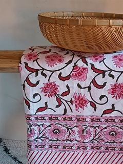 Mantel Block Print - Flores rosas