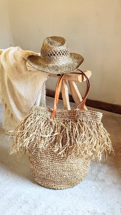 Bolso de raffia natural con flecos - comprar online