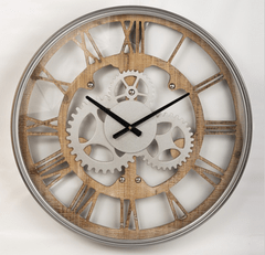 Reloj de pared madera y metal con vidrio 60 cms