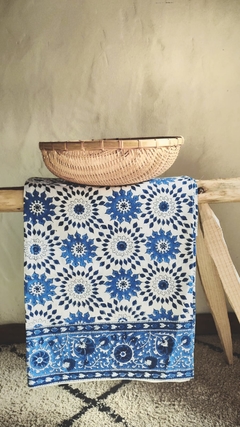 Mantel Block Print - Flores azules