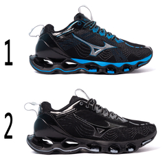 Kit 2 Pares Tênis Mizuno Wave Prophecy X Preto e Azul + Preto e Prata