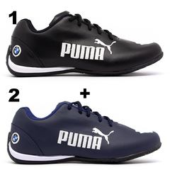 Kit 2 Pares Tênis Puma Bmw Cat 2 Preto e Branco + Marinho e Branco