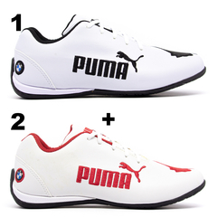 Kit 2 Pares Tênis Puma Bmw Cat 2 Branco e Preto + Branco e Vermelho