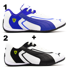 Kit 2 Pares Tênis Puma Ferrari New Branco e Azul + Branco e Preto