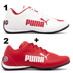 Kit 2 Pares Tênis Puma Bmw Cat 2 Branco e Vermelho + Vermelho e Branco