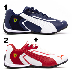 Kit 2 Pares Tênis Puma Ferrari New Marinho e Branco + Branco e Vermelho