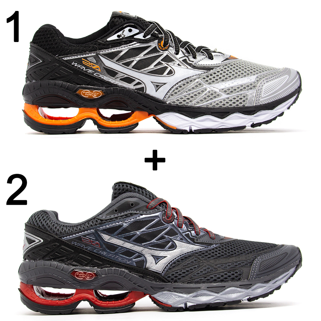 Kit 2 T nis Mizuno Wave Creation 20 Cinza e Laranja Grafite e