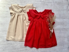 VESTIDO DE LINO CUELLO BABY ROJO - comprar online