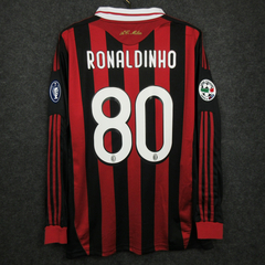 CAMISA RETRÔ DO MILAN - MANGA LONGA - RONALDINHO 80 - HOME 09/10