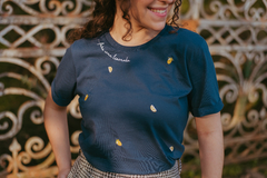 Camiseta Limonata - feminina, azul, 100% algodão premium, bordada na internet