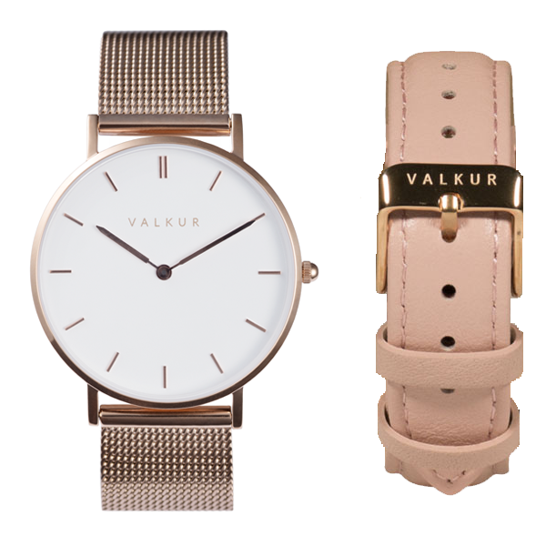 reloj mujer dorado/blanco marca Valkur diseñado en Argentina