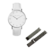 reloj para mujer plateado correa cuero blanco marca Valkur diseño Argentino