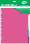 RIDEO SEPARADORES A4 C/LENGUETAS X 5 DIV. PASTEL POLIPROPILENO