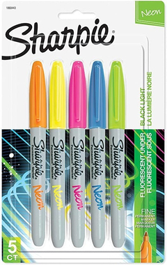 12SHARPIE MARCADORES PUNTA FINA NEON X 5 COLORES