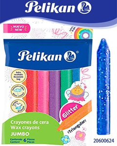 PELIKAN CRAYONES DE CERA JUMBO GLITTER TRIANGULARES X 6