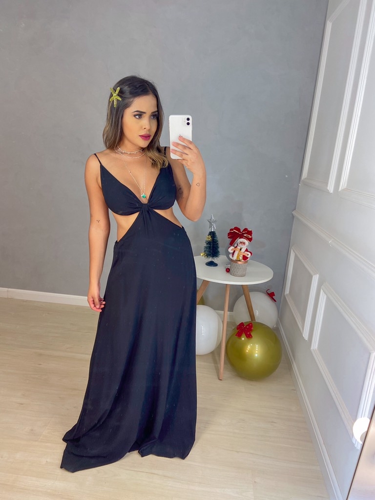 Vestido Longo com Fenda Preto - Amor de Peça