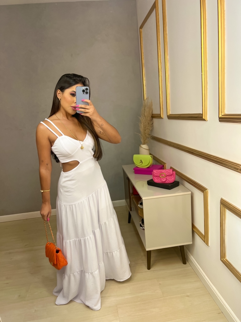 Vestido longo camadas com alça dupla - branco