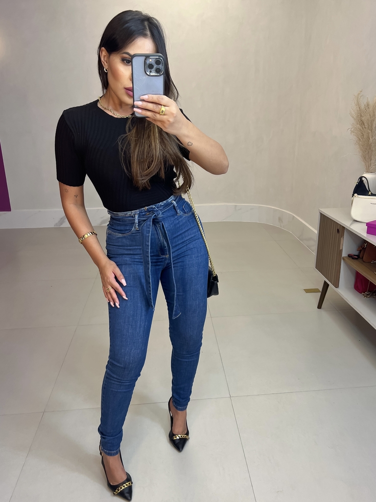 Calça jeans skinny com cós clochard escura - 22736