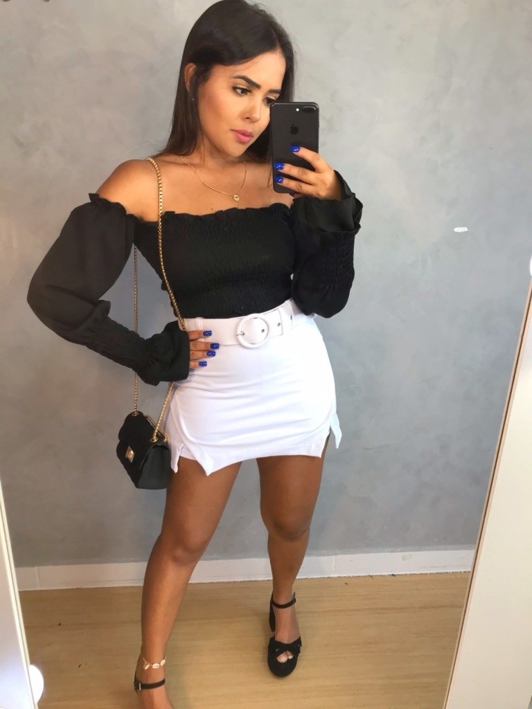 Short Saia com Cinto Branco