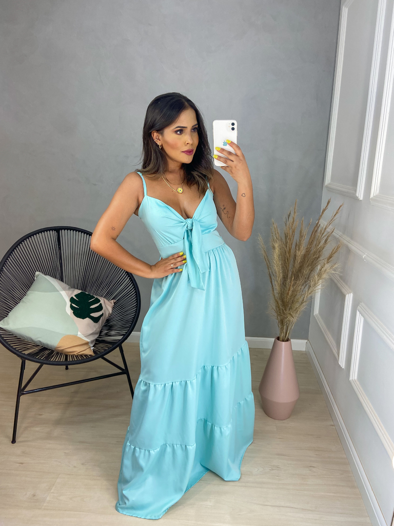 Vestido Longo com Nozinho By Amor de Peça Azul Tiffany