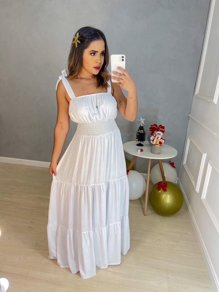 Vestido Longo de Lacinho Branco - Amor de Peça