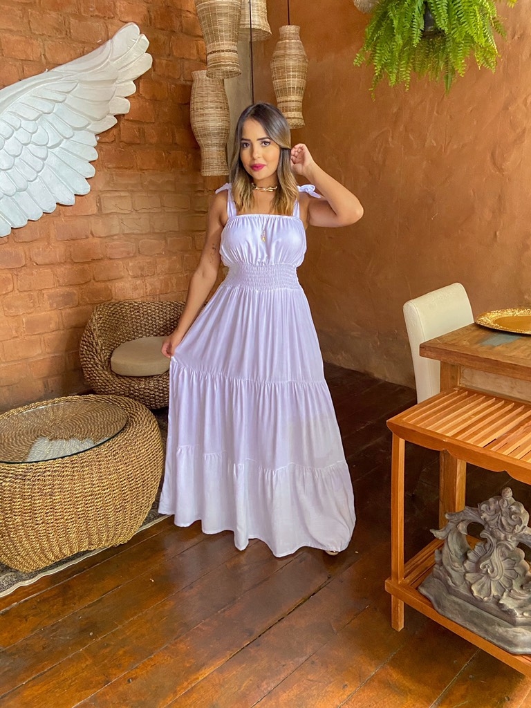 Vestido Longo de Lacinho Branco - Amor de Peça