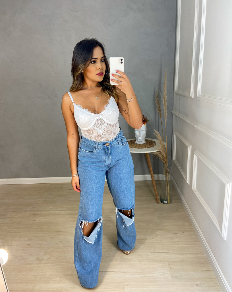 Body renda com calça hot sale jeans