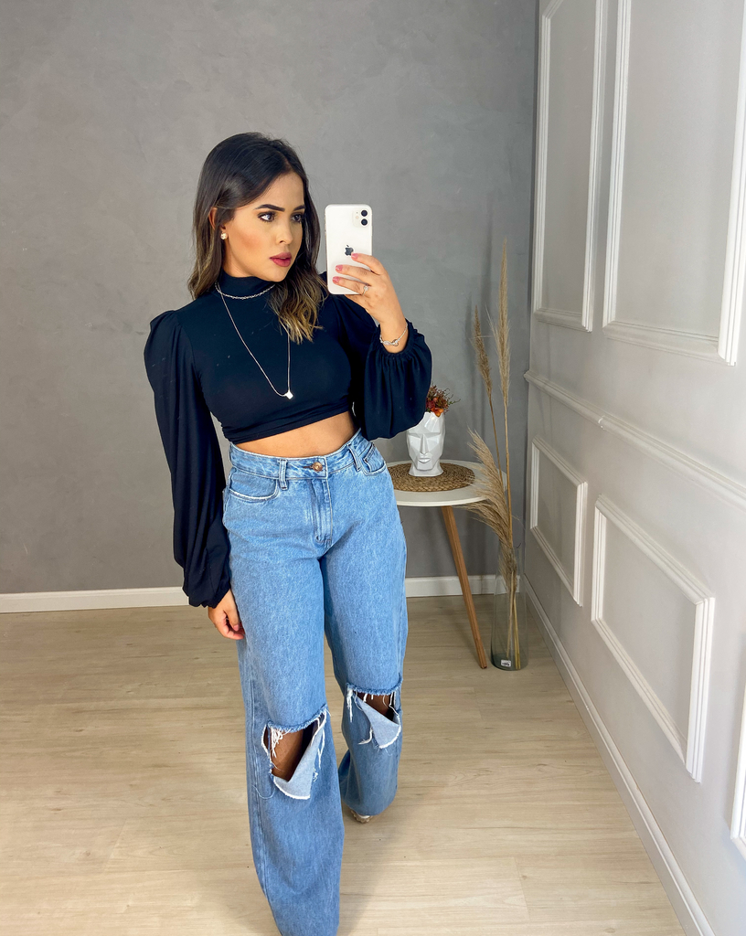 Cal a Wide Leg Jeans Destroyed Amor de Pe a