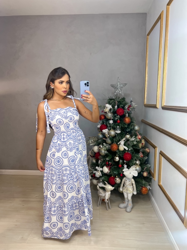 Vestido portugal - branco com azul
