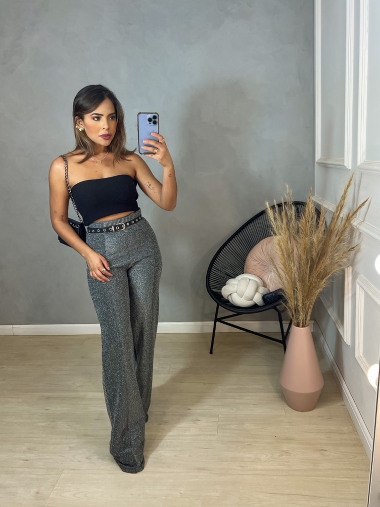 Calça Flare Prata em Lurex - Amor de Peça