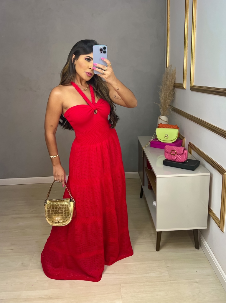 Vestido longo com alça trancada - vermelho