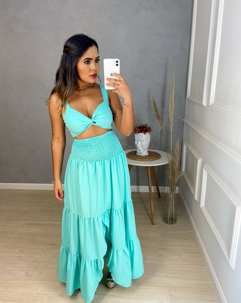Saia longa on sale verde agua
