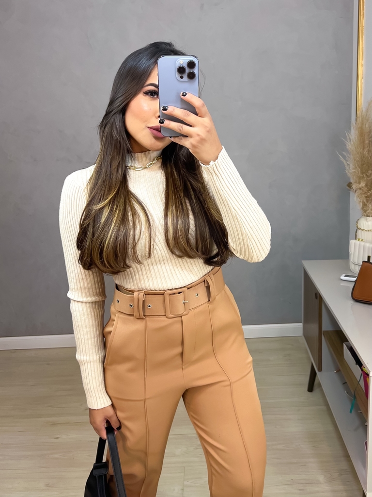 Cal a de Alfaiataria Pantalona Caramelo com Cinto Amor de Pe a