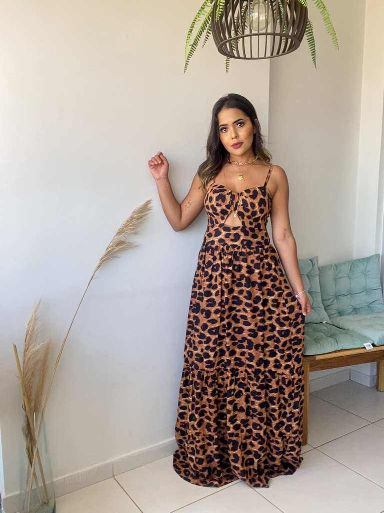 Vestido longo animal print 2025