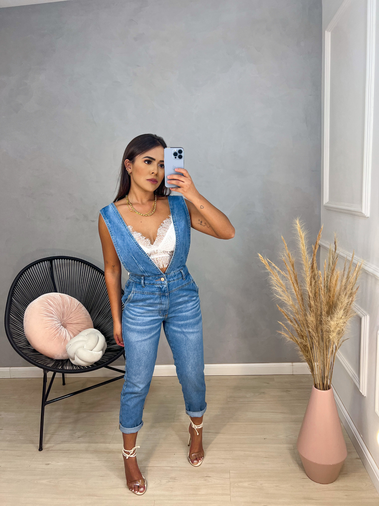 Macac o Jeans Salopete Pantacourt Amor de Pe a