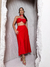 Imagem do Conjunto de saia midi com fenda e cropped de amarração - vermelho