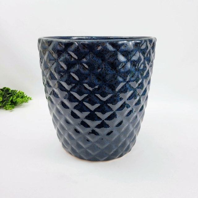 Vaso Decorativo Azul Pineapple De Chão 30x31cm Cerâmica