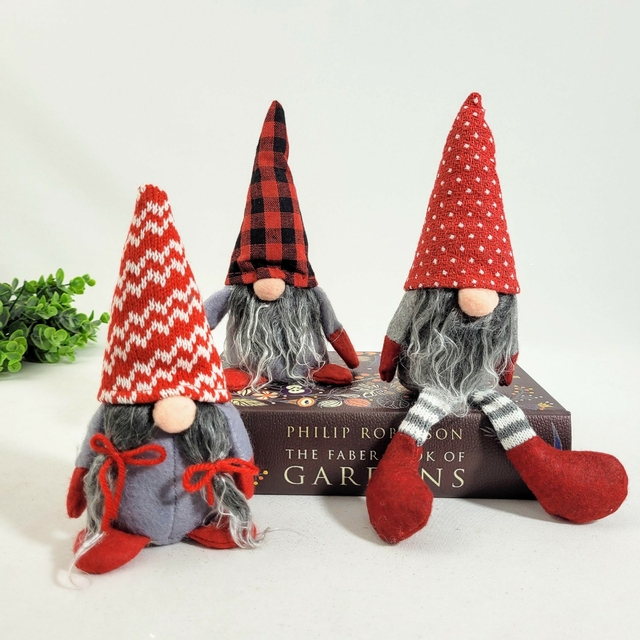 Natal Gnomos pelúcia, chapéu Natal xadrez vermelho decoração