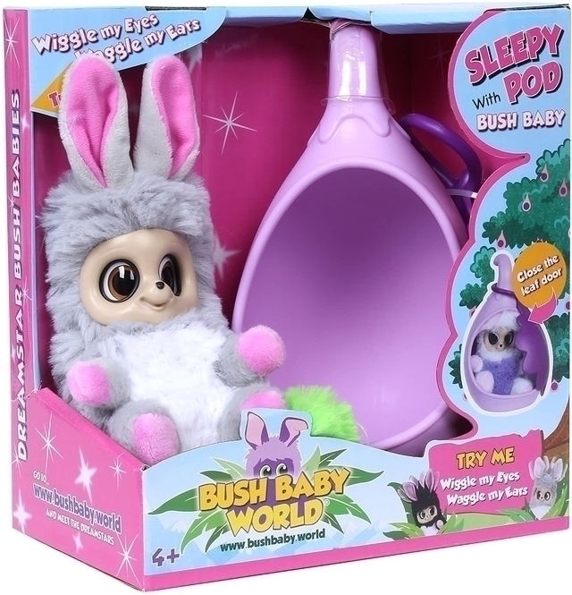 Bush Baby World Sleepy Pod Mueven Ojos Y Orejas 20cm Gris