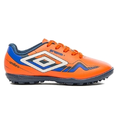 Chuteira Infantil Society Umbro Prisma+ Laranja e Azul - comprar online