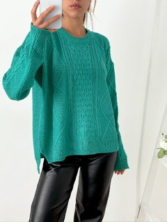 Sweater rombos y aran con tajo lateral Ajaccio - tienda online