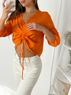 Albali Blusa lino spandex escote V con frunce regulable Albali en internet