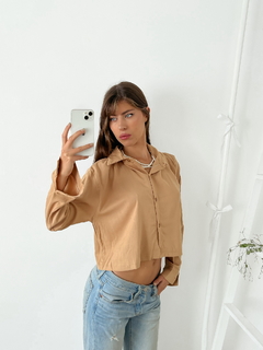 Camisa lino spandex corte a la cintura Alcor - tienda online