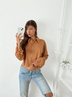 Camisa lino spandex corte a la cintura Alcor - comprar online